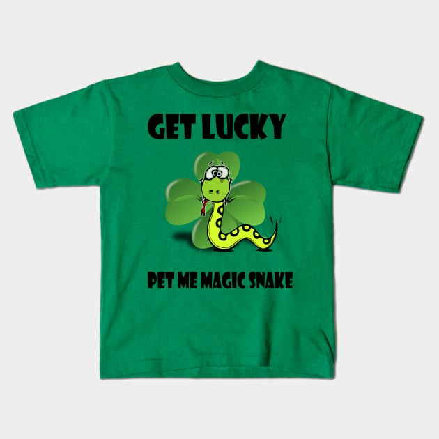 Funny Saint Patricks Day Tee Shirt - Get Lucky Pet My Magic Snake Kids T-Shirt by TeeBunny17